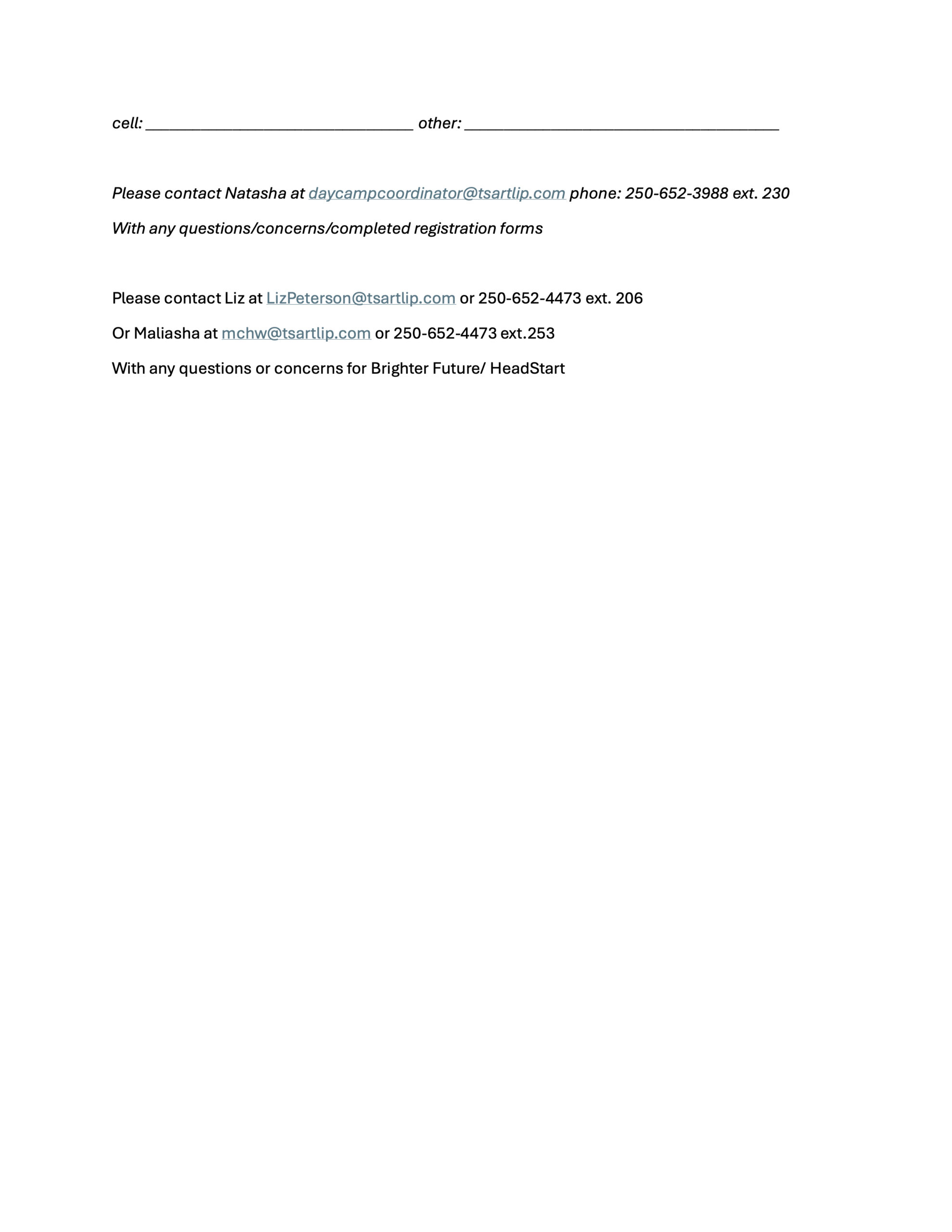 Summer Camp Sign up 2025 – 2