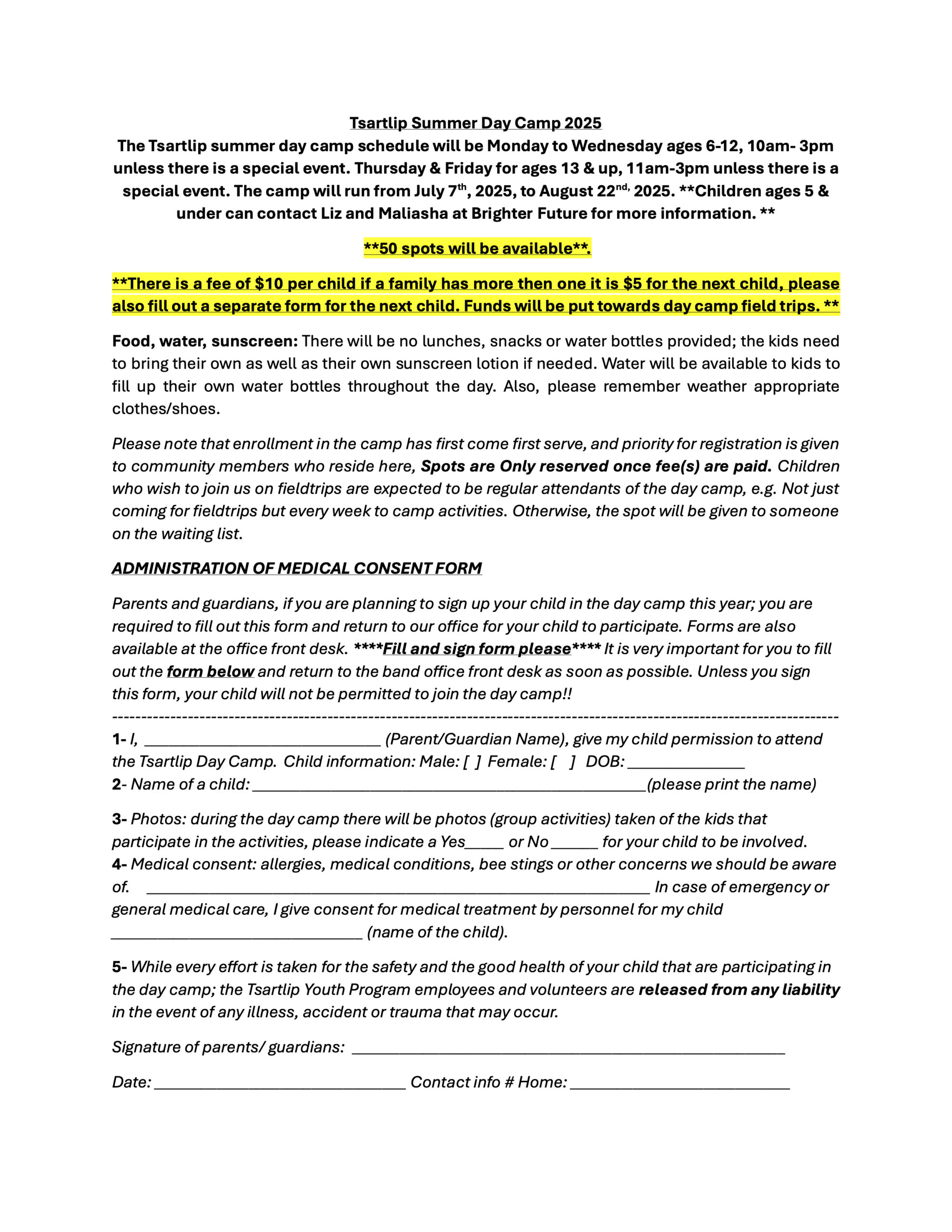 Summer Camp Sign up 2025