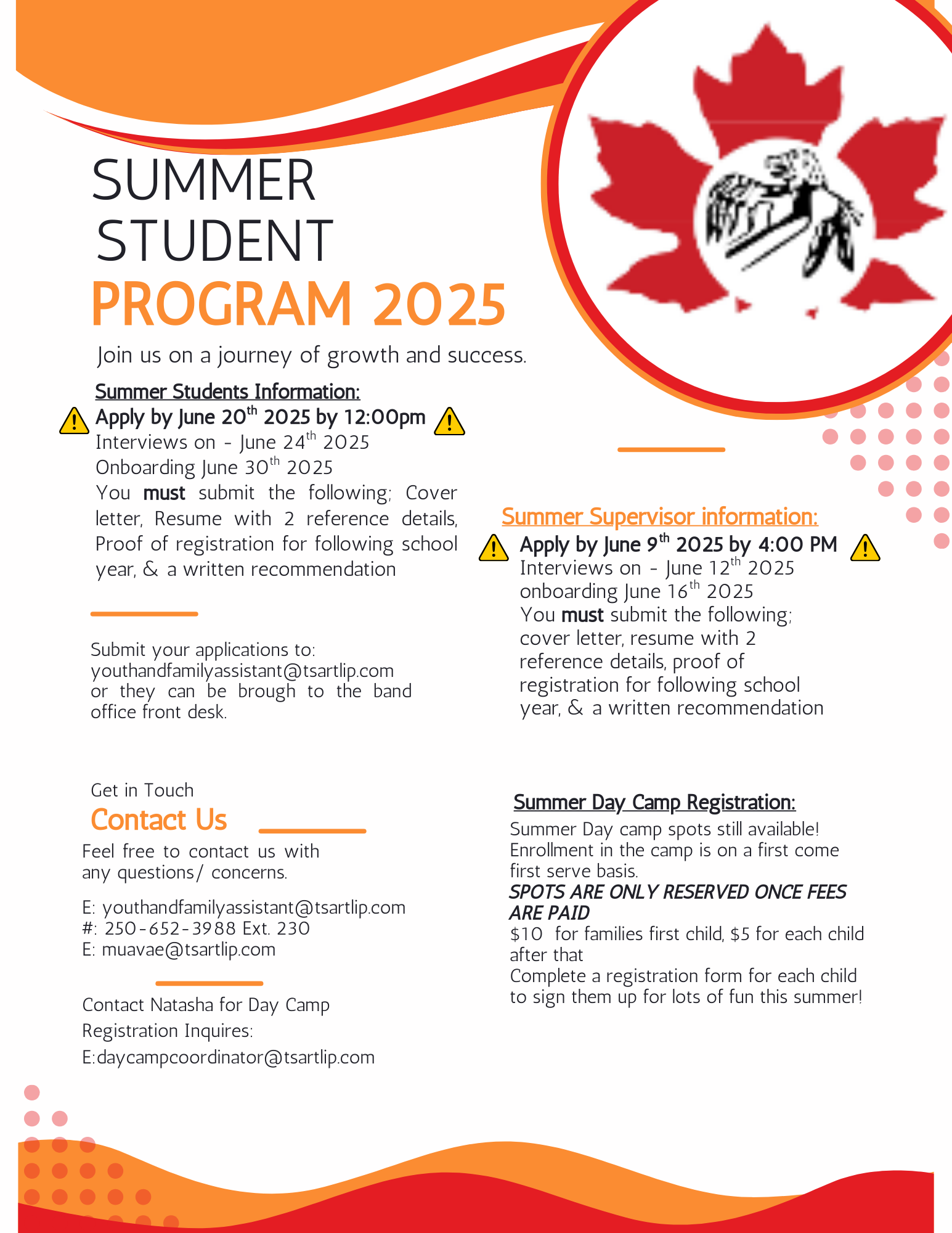 Summer student program reminder